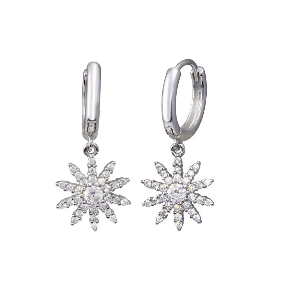 Sterling Silver 925 Rhodium Plated Sun Clear CZ Huggies Hoop Earrings